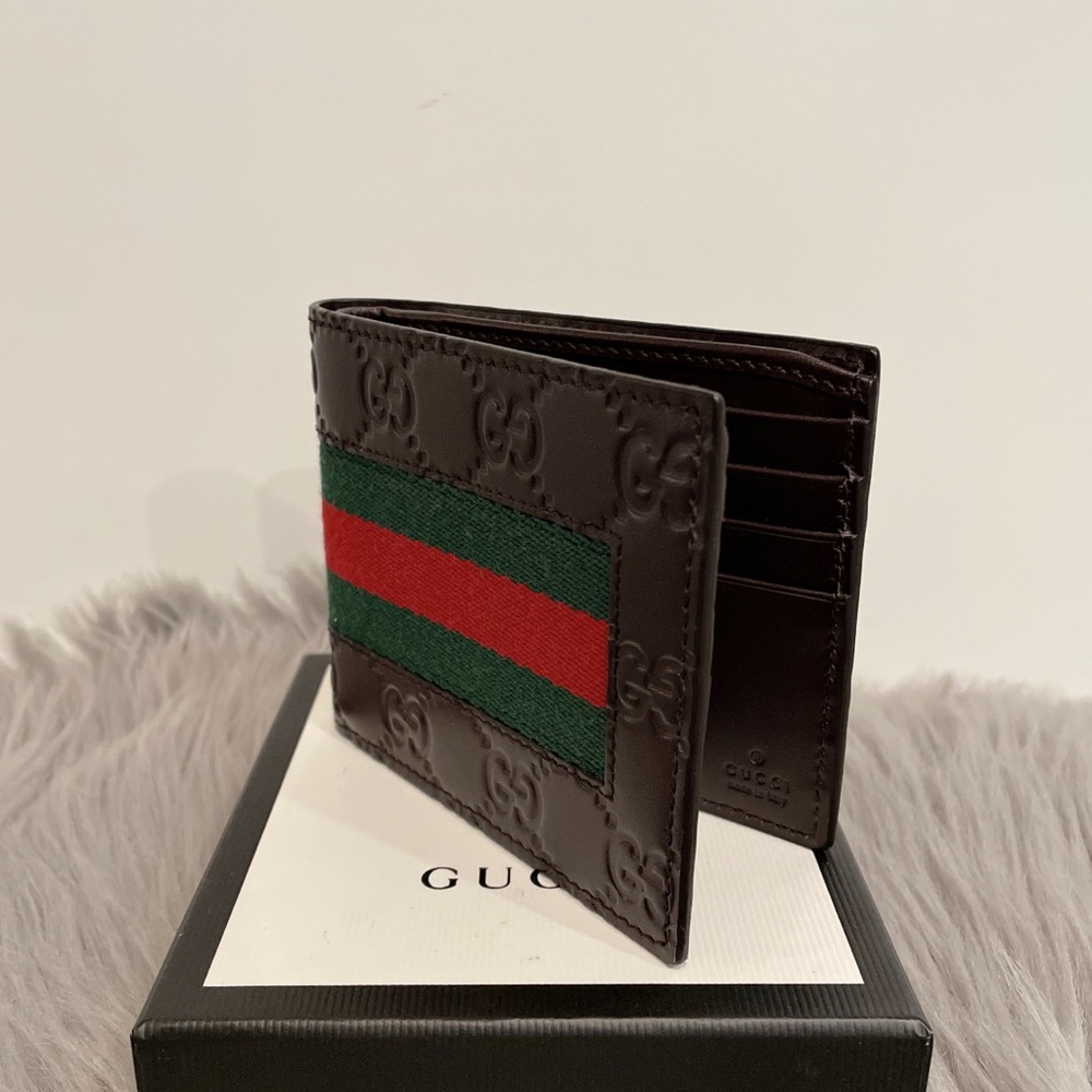 Gucci Web Brown GG Signature Bi fold Web wallet 408827 w/Box - Picture 1 of 9
